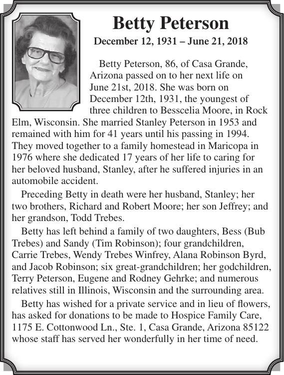 Betty Peterson Obituaries