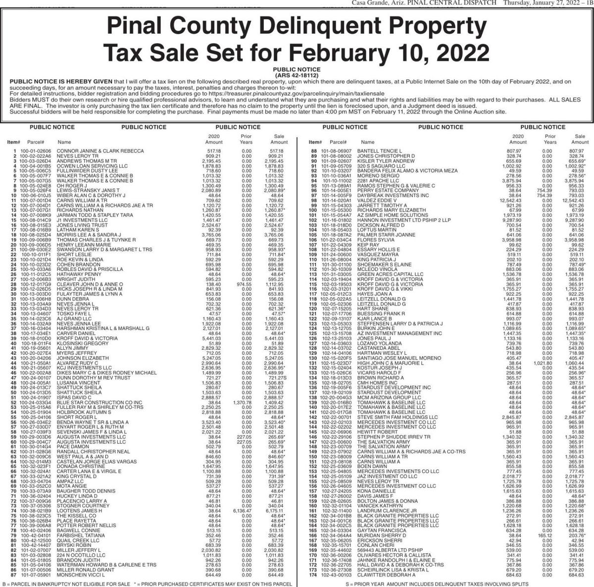 Pinal County Delinquent Tax Sale 2022