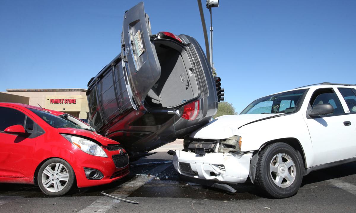 Three vehicle collision