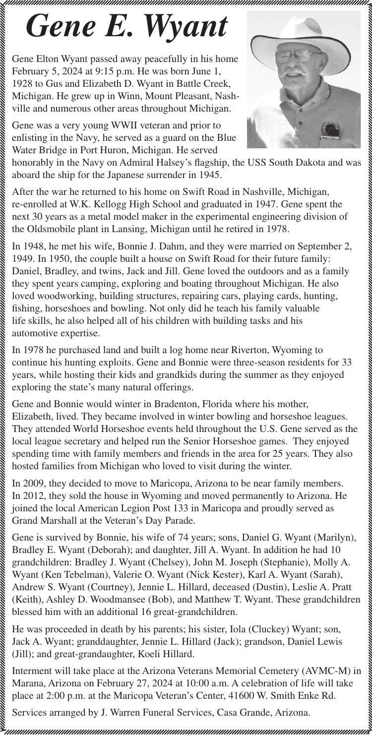 Gene E. Wyant Obituaries