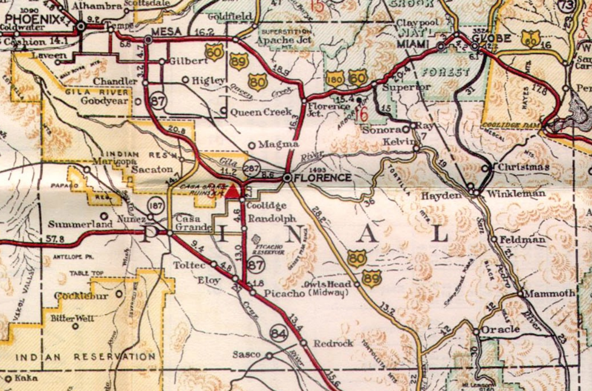Pinal County 1935 Road Map 5654