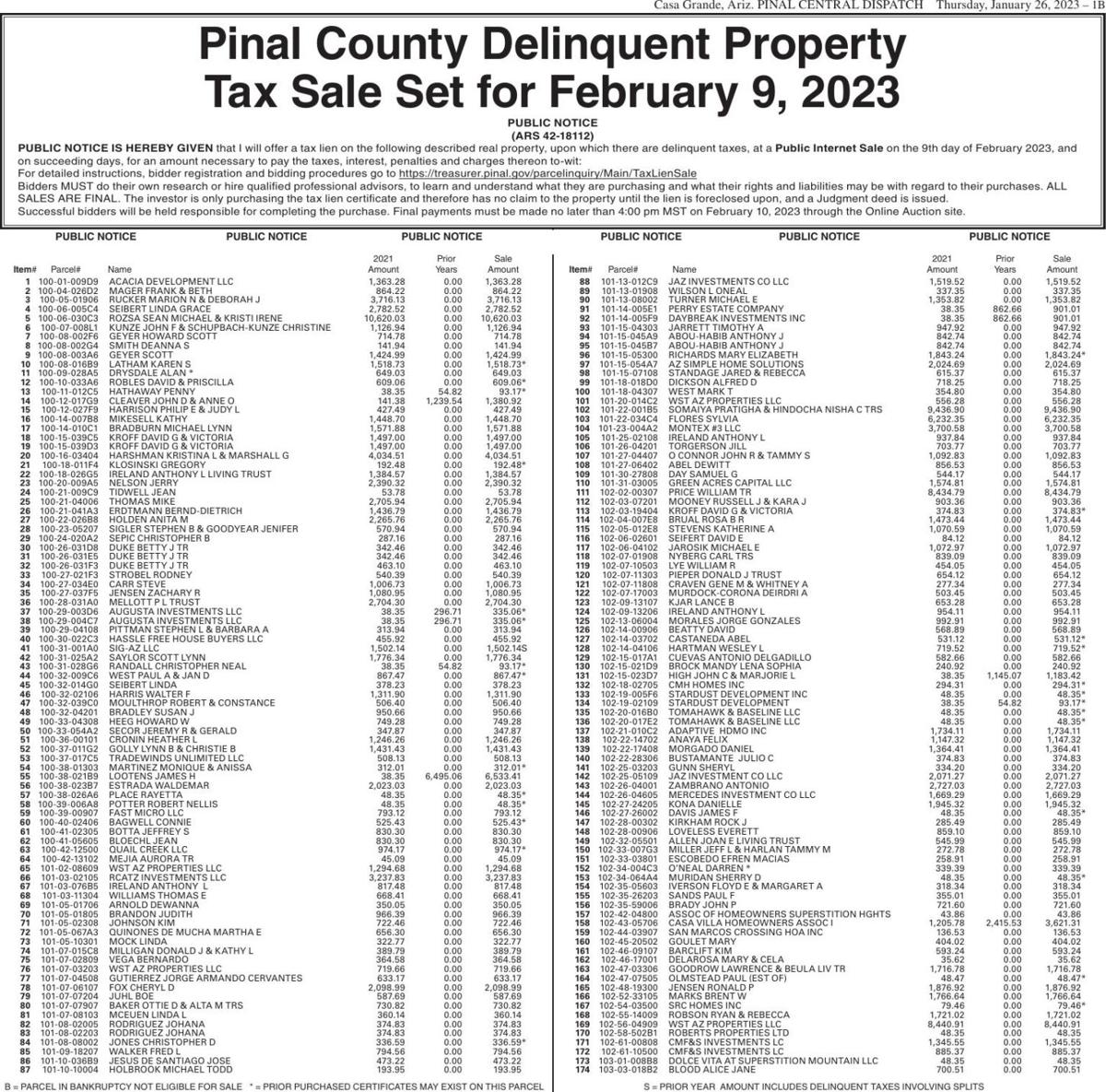 Pinal County Delinquent Tax Sale 2023