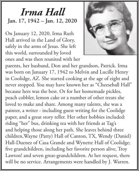 Irma Hall | Obituaries | Pinalcentral.com