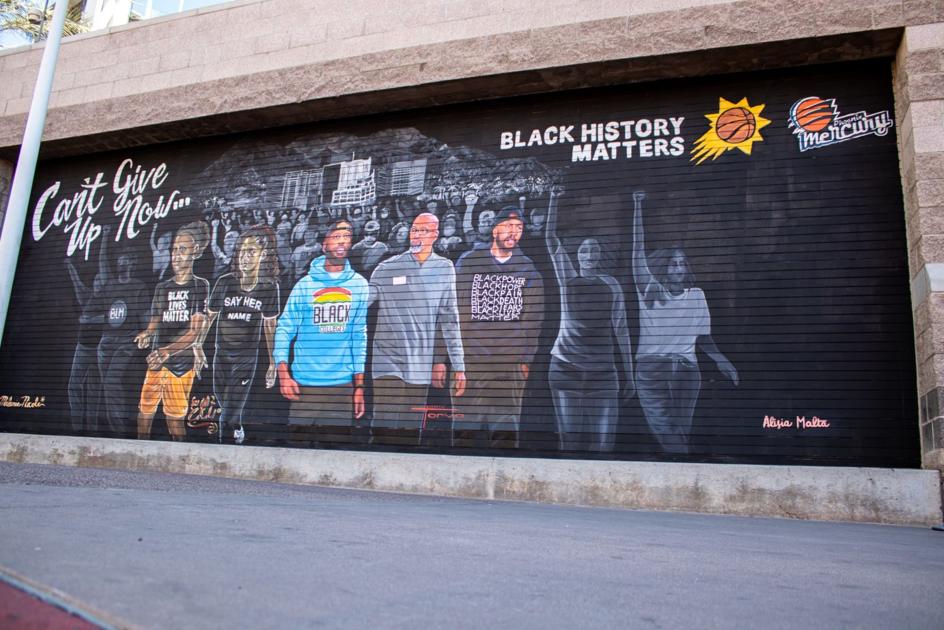 Mural Featuring Phoenix Suns Mercury Highlight Teams Commitment To Social Justice Arizona And National Sports Pinalcentral Com Graffiti name skylar (page 1) your name graffiti art project. mural featuring phoenix suns mercury