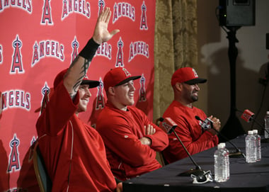 Los Angeles Angels trio of Josh Hamilton, Mike Trout and Albert Pujols are  together at last