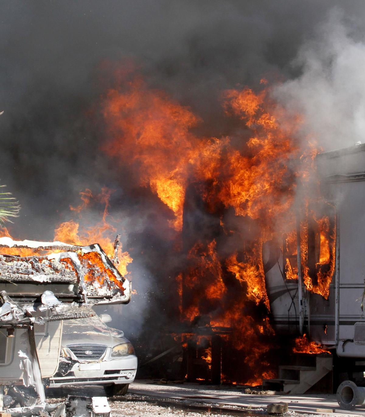 Fire destroys two RV trailers