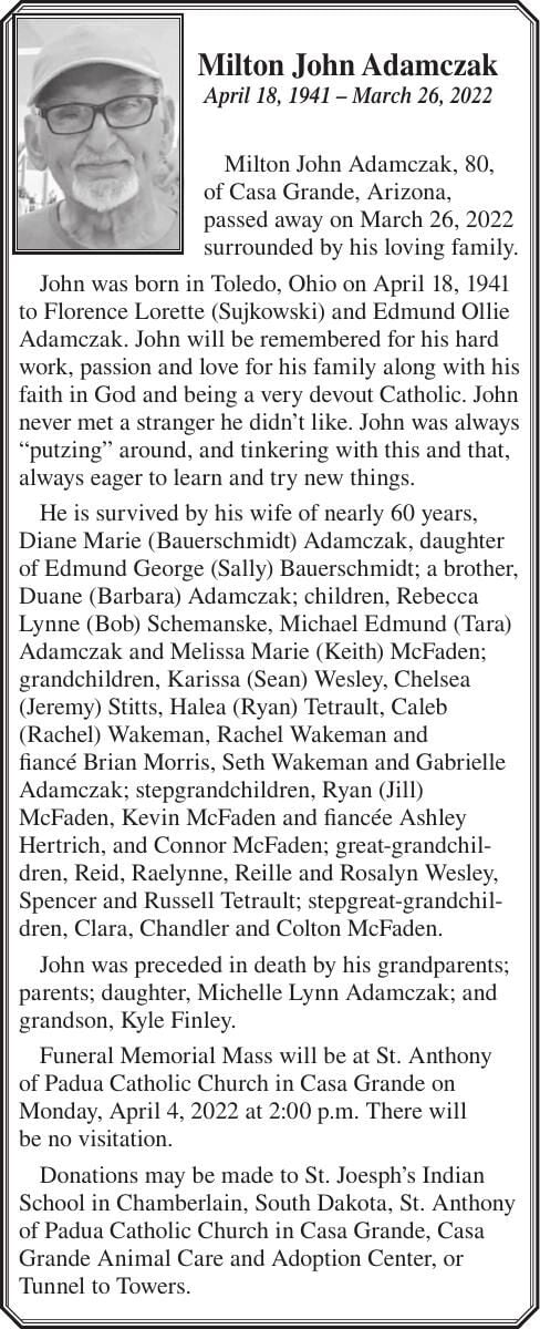 Milton John Adamczak | Obituaries | pinalcentral.com
