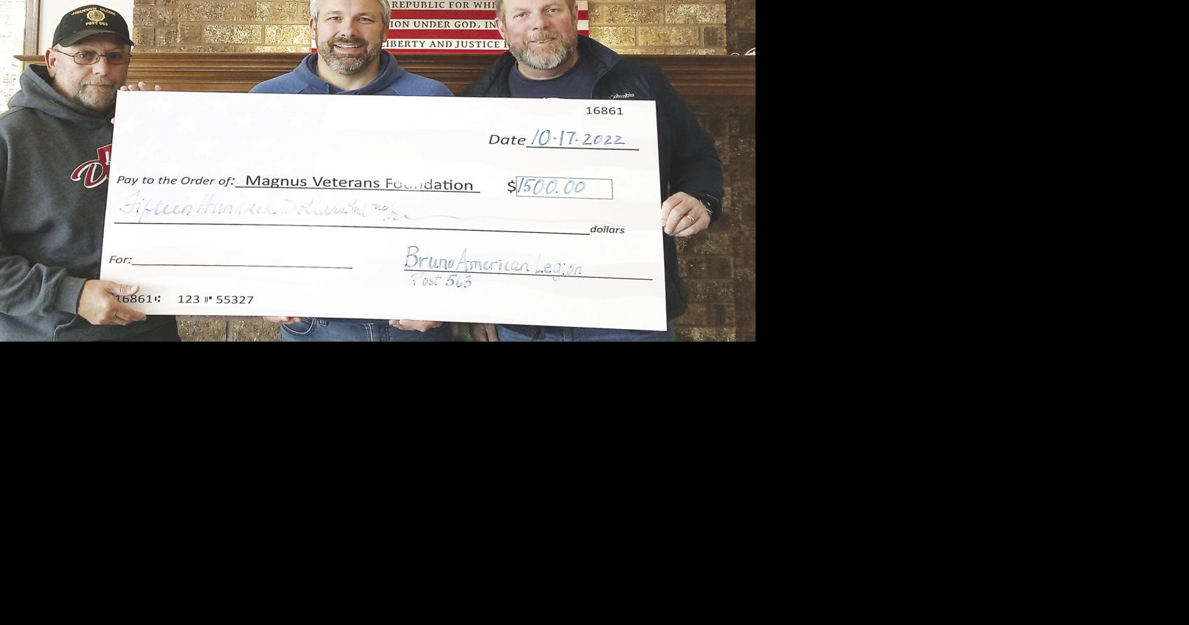 Magnus Veterans Foundation receives check from Bruno American Legion