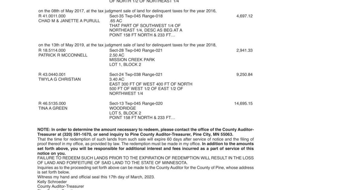 North Pine County News Public Notices March 30, 2023 | Public Notices | pinecountynews.com North Pine County News Public Notices March 30, 2023 | Public Notices | pinecountynews.com