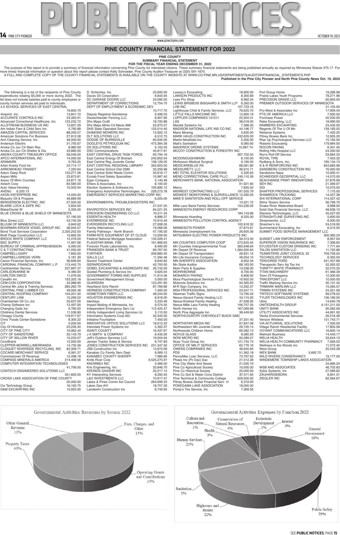 Pine County Financial statements