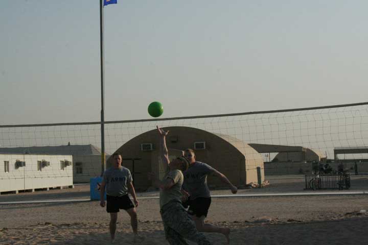 Members of the Pine City National Guard unit took advantage of a sunny Christmas Eve in Kuwait to play volleyball outside the barracks