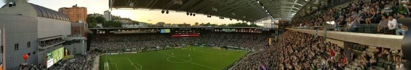 Timbers' reconstructed stadium scores with fans