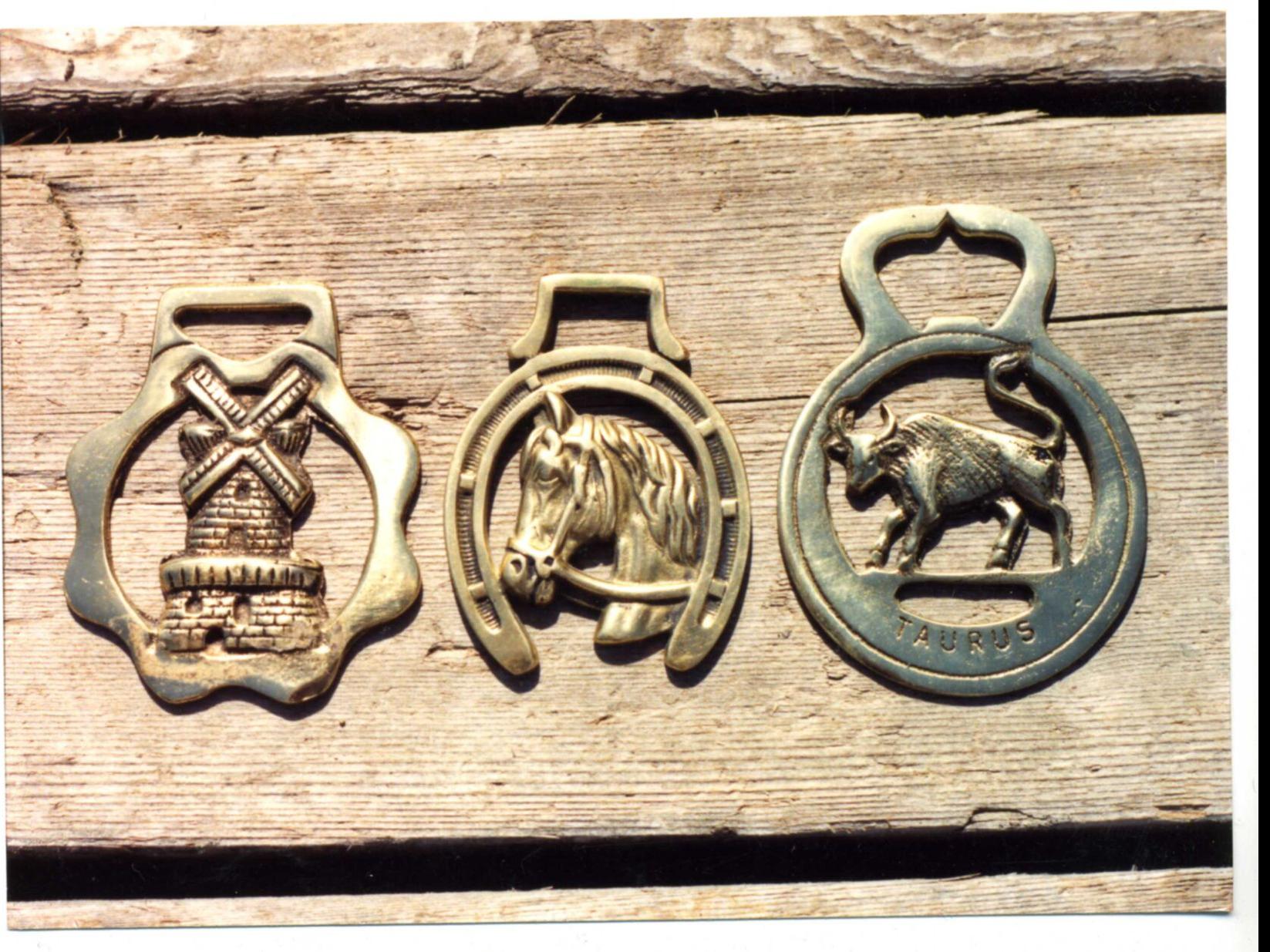 Horse Brass Bridle Harness Medallion, Rooster Sunrise, Antique
