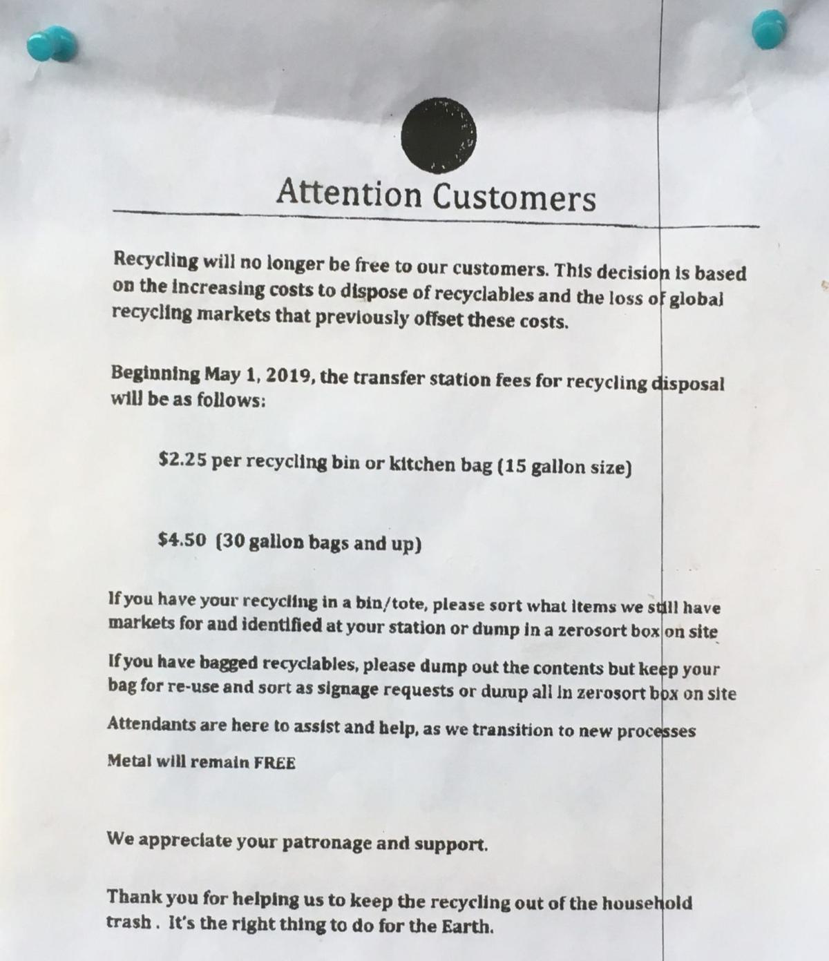 The end of free recycling at Washington County transfer stations