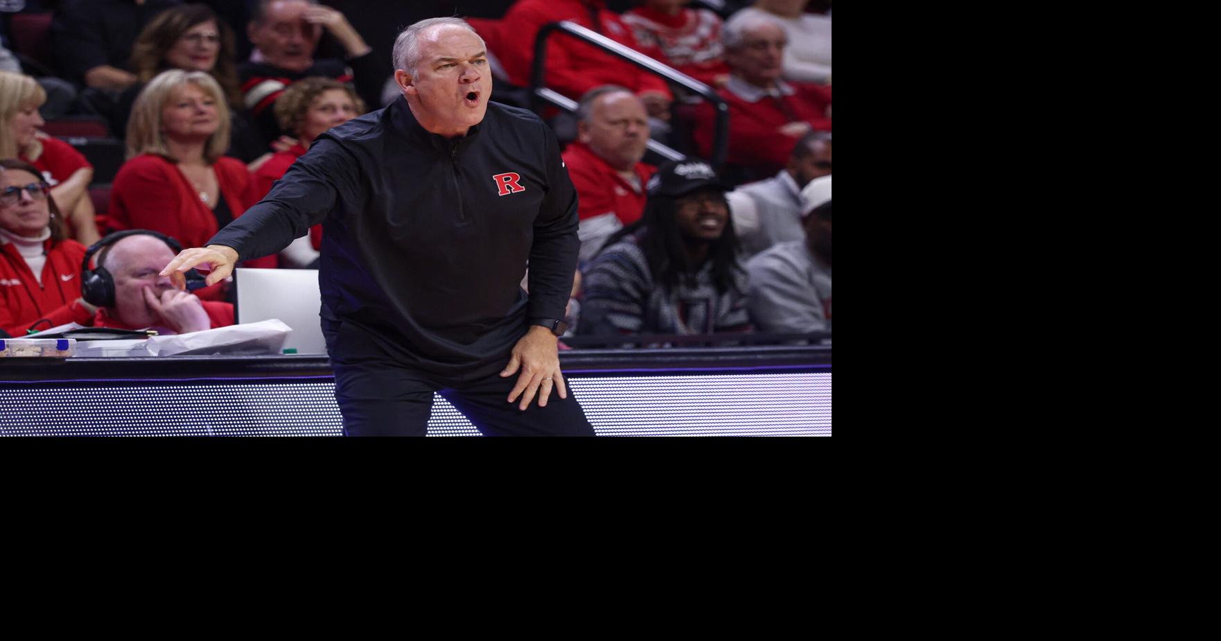 Nov 14, 2025; Piscataway, New Jersey, USA; Rutgers Scarlet Knights head coach Steve Pikiell reacts during the first half against the Lehigh Mountain Hawks at Jersey Mike's Arena. Mandatory Credit: Vincent Carchietta-Imagn Images