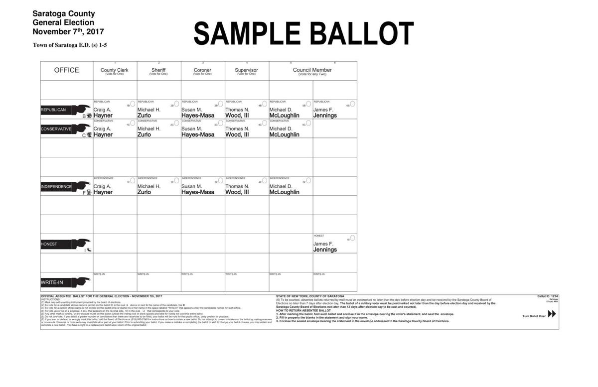 Saratoga County sample ballots