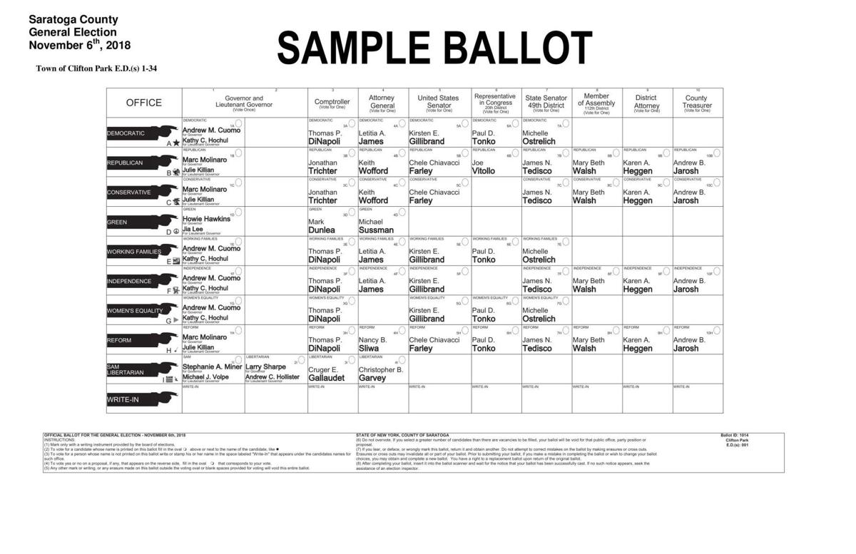 Saratoga County sample ballots