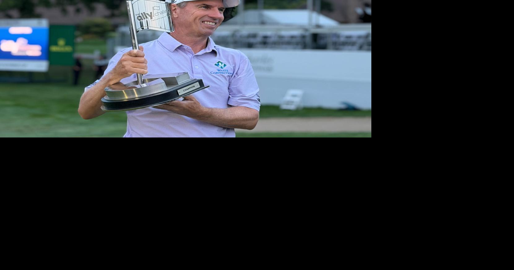 Steven Alker is seen with the trophy after winning The Ally Challenge crown at Warwick Hills Golf & Country Club on Sunday, Aug. 30.