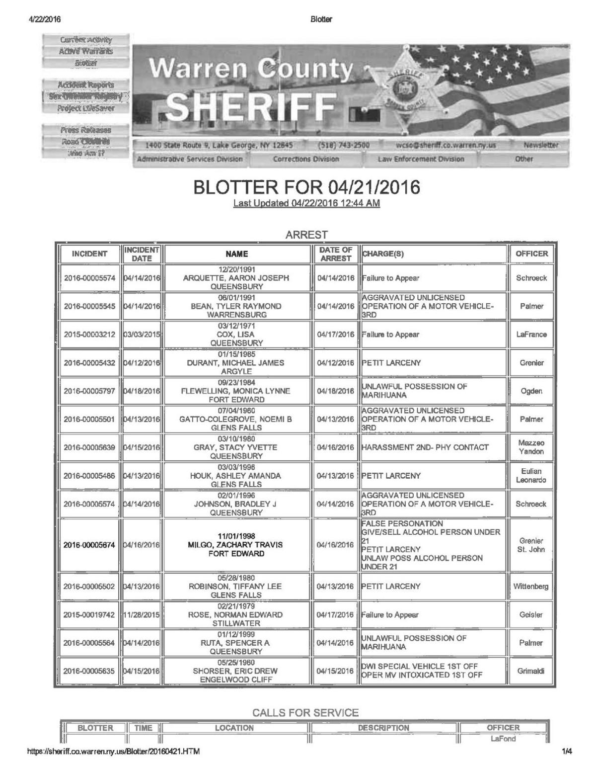 Warren County arrests, blotter