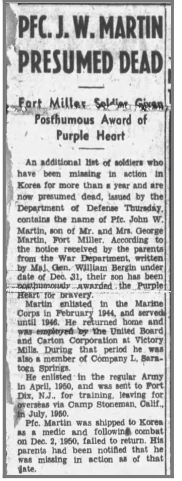 Newspaper clipping J.W. Martin