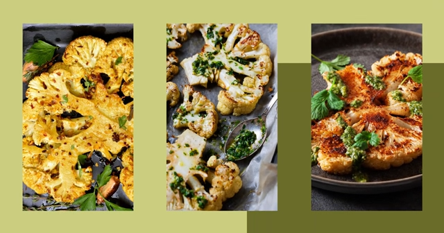Yummy veg recipe for Roasted Cauliflower Steaks with Raisin Relish