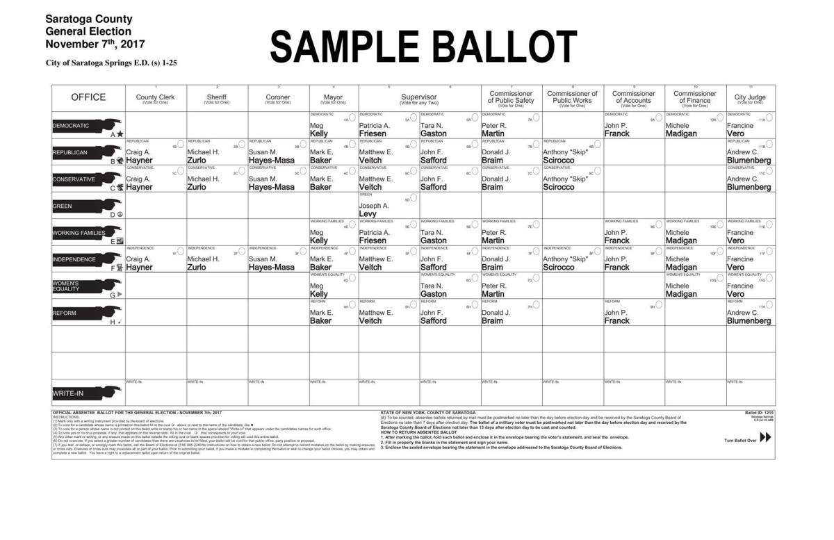 Saratoga County sample ballots