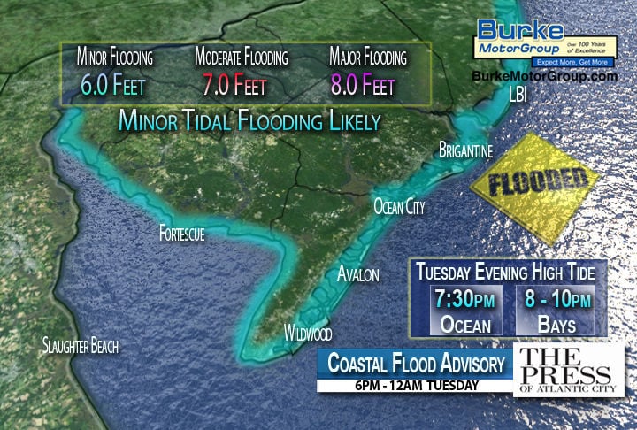 Coastal flood advisory for minor tidal flooding Tuesday evening