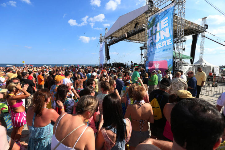 Mac McAnally performs on stage at a free concert held on the beach in front Resorts Maragaritaville in Atlantic City with special guest Jimmy Buffet