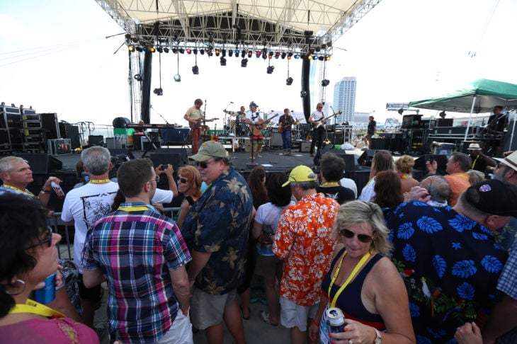 Mac McAnally performs on stage at a free concert held on the beach in front Resorts Maragaritaville in Atlantic City with special guest Jimmy Buffet