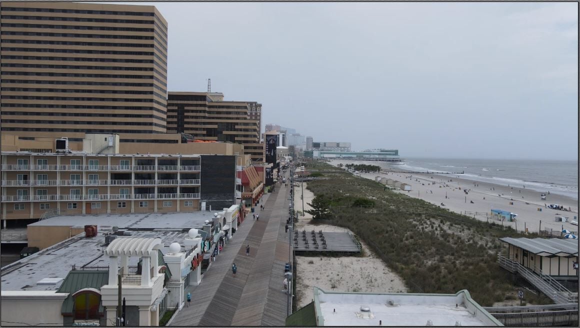 Drone footage cloudy Atlantic City summer