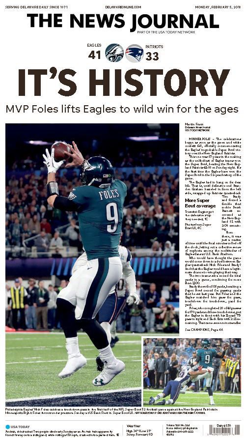 Eagles' Super Bowl win celebrated on newspaper front pages