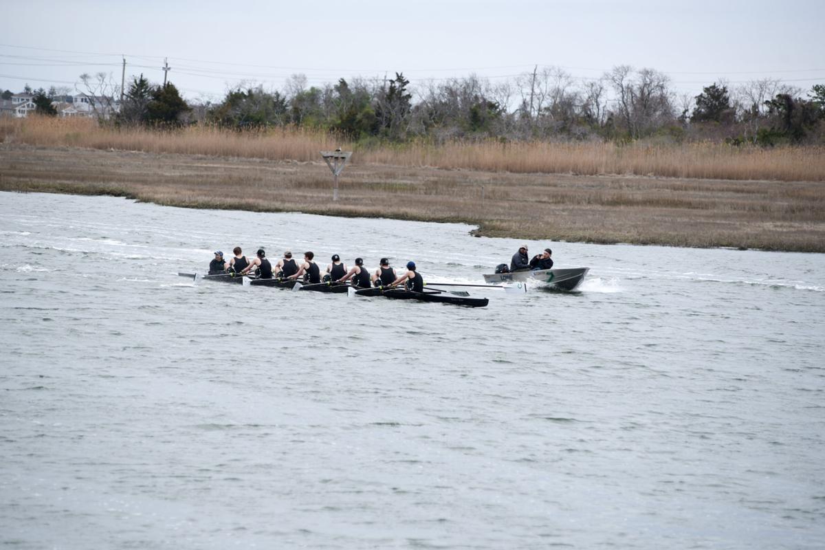 Image captured during the First Annual Back Bay Challenge between Mainland and Ocean City’s Boys Crew held at the Dr. John W. Holland Boathouse and along the mile stretch on Harvard Ave. in Ventnor Saturday, April 15, 2017. Dave Griffin / for the Press