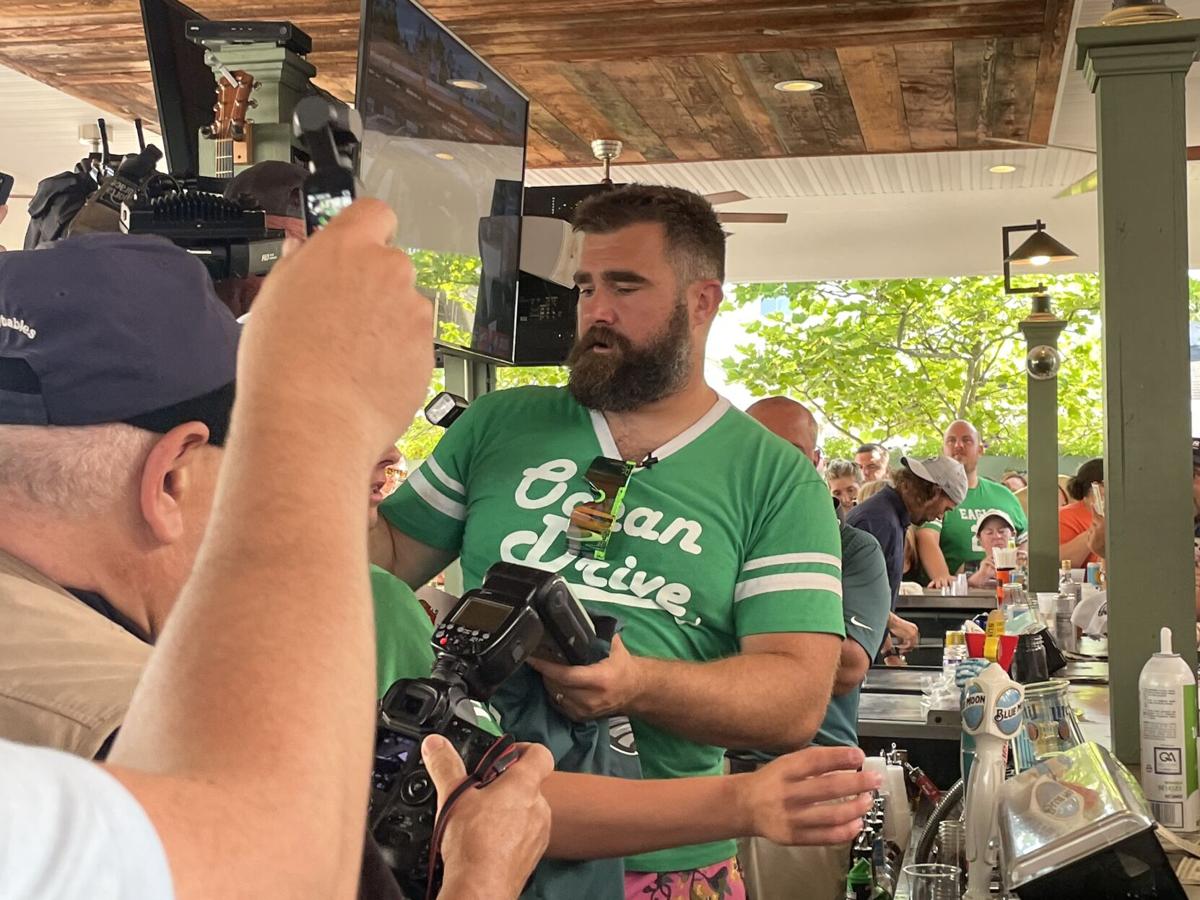 Jason Kelce celebrity bartending at shore for Eagles Autism Challenge