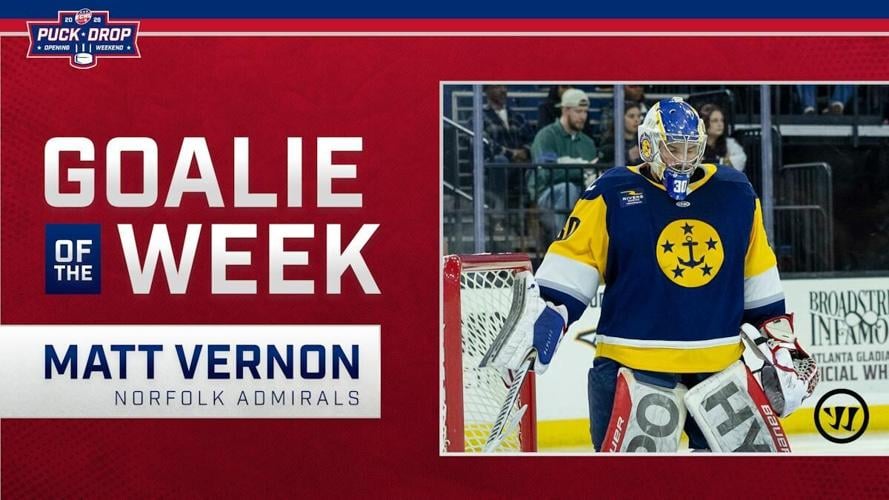 Norfolk's Vernon named Warrior Hockey ECHL Goaltender of the Week