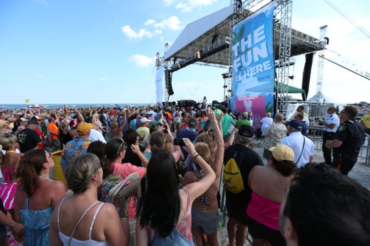 Mac McAnally performs on stage at a free concert held on the beach in front Resorts Maragaritaville in Atlantic City with special guest Jimmy Buffet