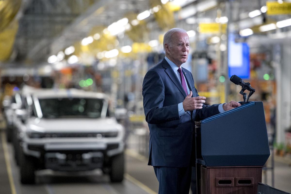 U.S. President Joe Biden speaks at the General Motors Factory ZERO electric vehicle assembly plant on Wednesday, Nov. 17, 2021, in Detroit.