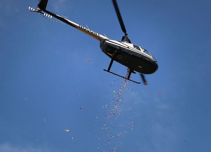 Helicopter drops thousands of eggs to children waiting in Somers Point
