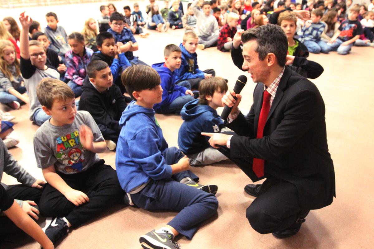 Meteorologist Joe Martucci speaks to Frog Pond School in Little Egg