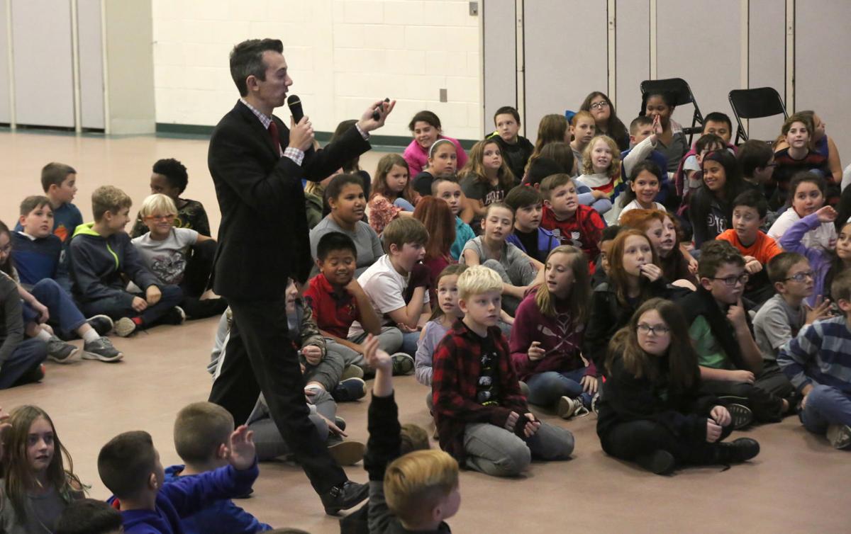 Meteorologist Joe Martucci speaks to Frog Pond School in Little Egg