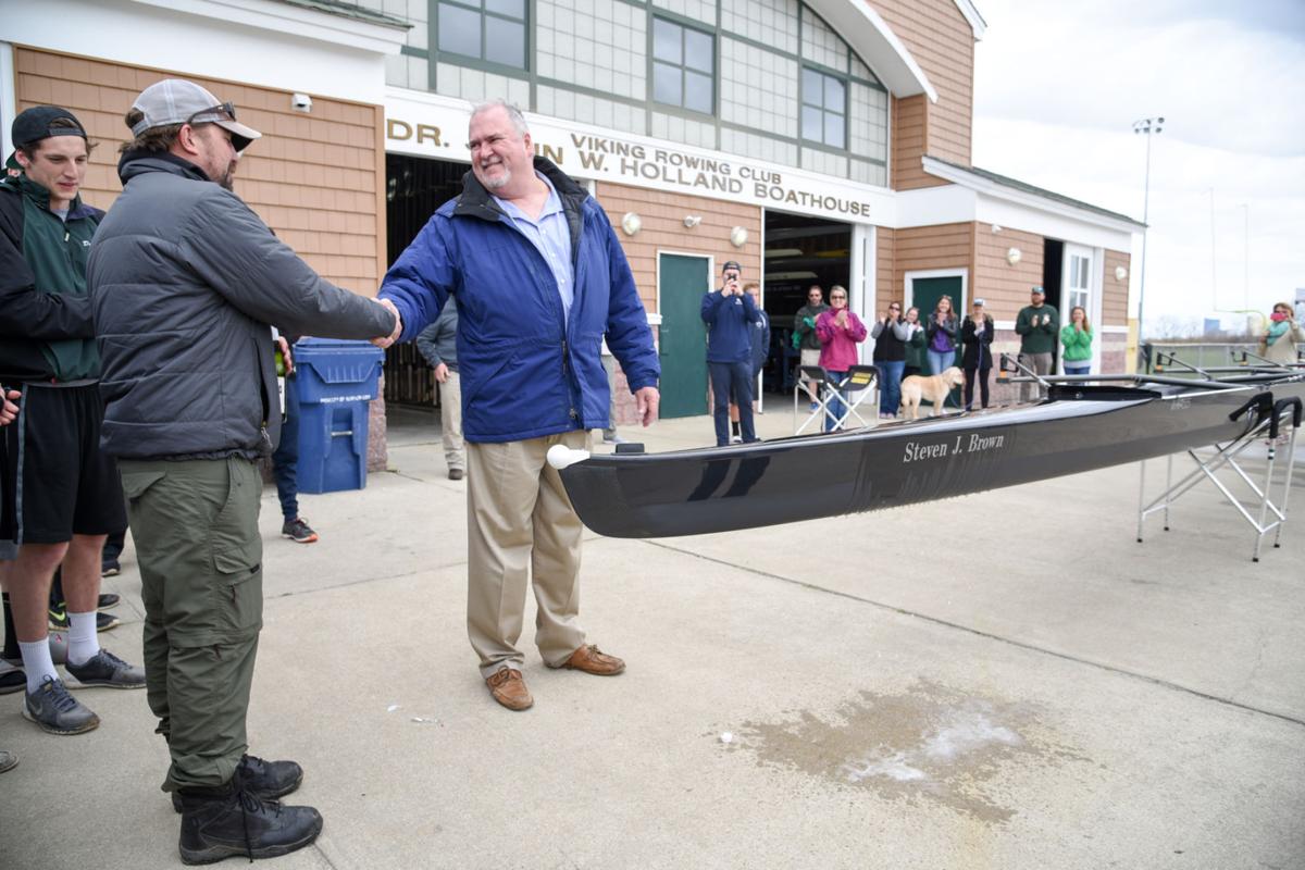 Image captured during the First Annual Back Bay Challenge between Mainland and Ocean City’s Boys Crew held at the Dr. John W. Holland Boathouse and along the mile stretch on Harvard Ave. in Ventnor Saturday, April 15, 2017. Dave Griffin / for the Press