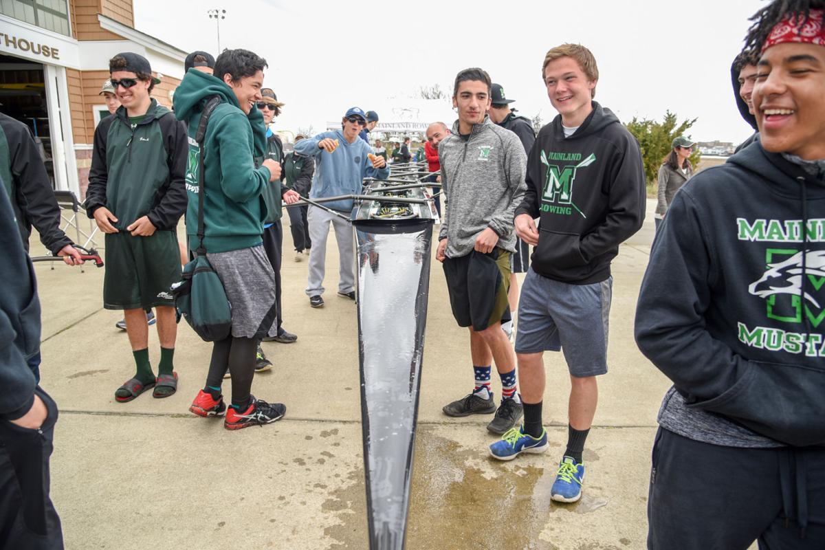 Image captured during the First Annual Back Bay Challenge between Mainland and Ocean City’s Boys Crew held at the Dr. John W. Holland Boathouse and along the mile stretch on Harvard Ave. in Ventnor Saturday, April 15, 2017. Dave Griffin / for the Press
