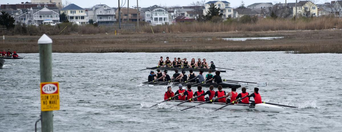 Image captured during the First Annual Back Bay Challenge between Mainland and Ocean City’s Boys Crew held at the Dr. John W. Holland Boathouse and along the mile stretch on Harvard Ave. in Ventnor Saturday, April 15, 2017. Dave Griffin / for the Press