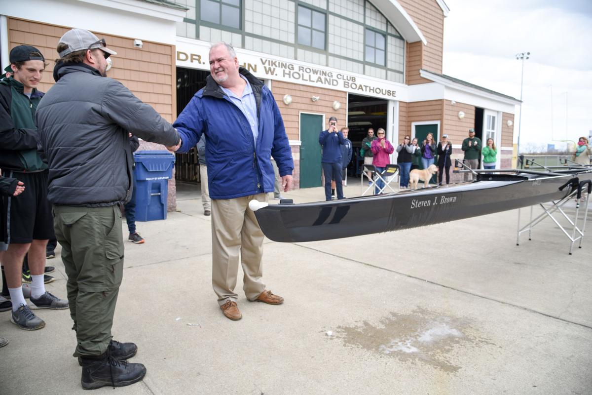 Image captured during the First Annual Back Bay Challenge between Mainland and Ocean City’s Boys Crew held at the Dr. John W. Holland Boathouse and along the mile stretch on Harvard Ave. in Ventnor Saturday, April 15, 2017. Dave Griffin / for the Press