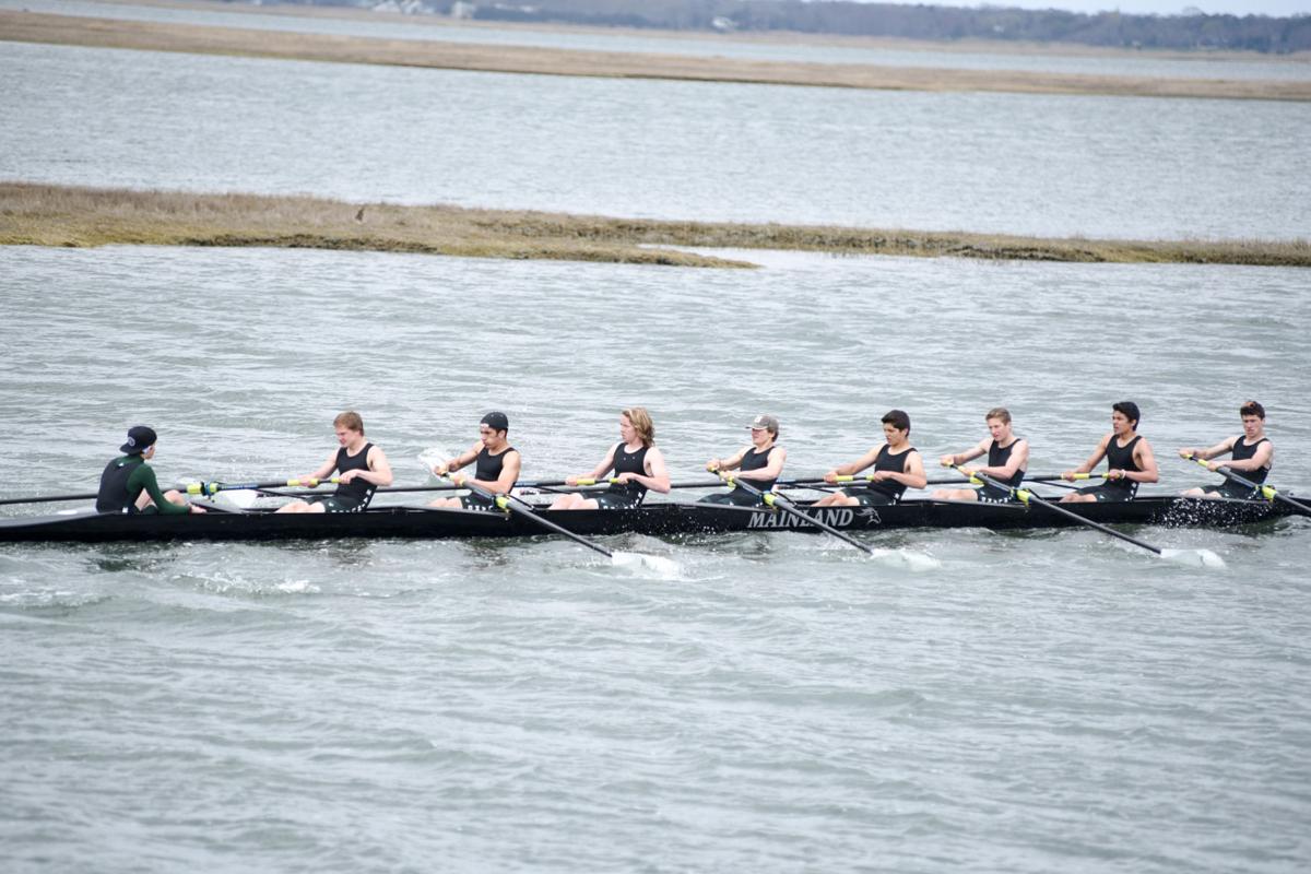 Image captured during the First Annual Back Bay Challenge between Mainland and Ocean City’s Boys Crew held at the Dr. John W. Holland Boathouse and along the mile stretch on Harvard Ave. in Ventnor Saturday, April 15, 2017. Dave Griffin / for the Press