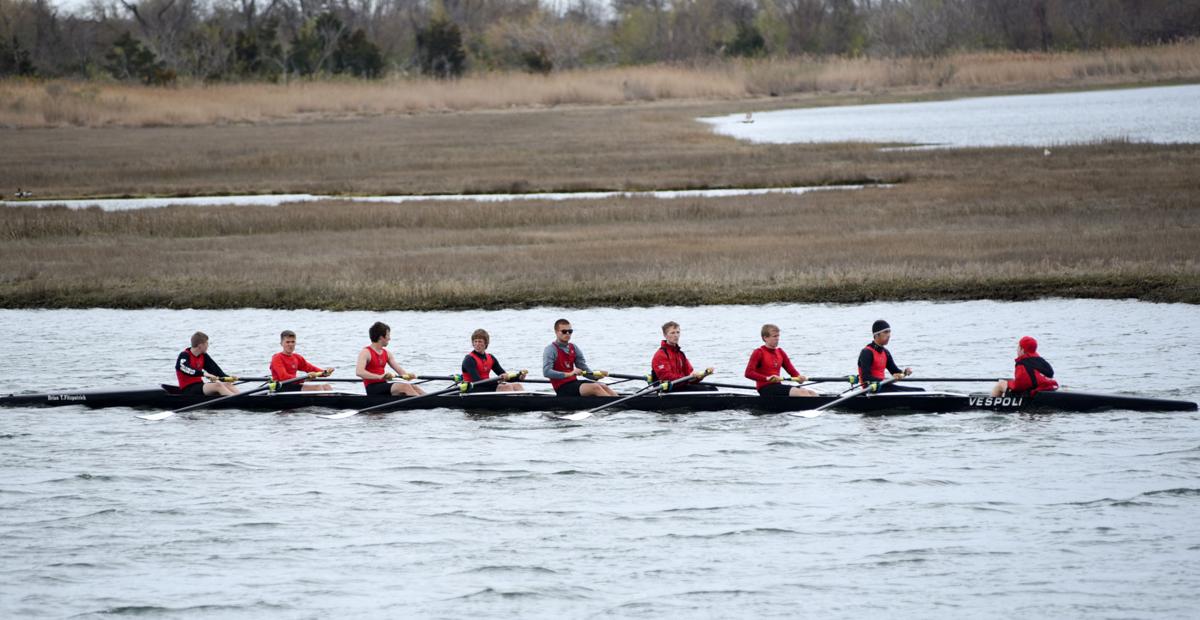Image captured during the First Annual Back Bay Challenge between Mainland and Ocean City’s Boys Crew held at the Dr. John W. Holland Boathouse and along the mile stretch on Harvard Ave. in Ventnor Saturday, April 15, 2017. Dave Griffin / for the Press