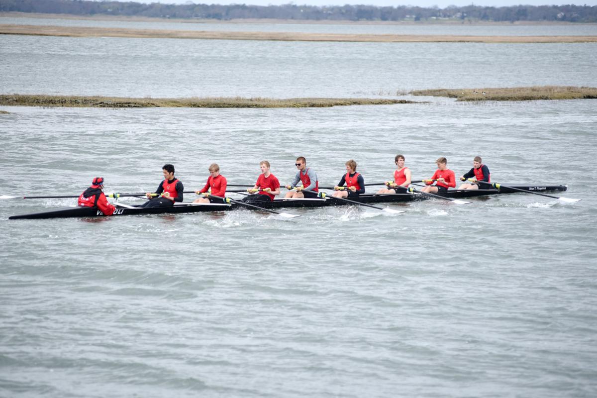 Image captured during the First Annual Back Bay Challenge between Mainland and Ocean City’s Boys Crew held at the Dr. John W. Holland Boathouse and along the mile stretch on Harvard Ave. in Ventnor Saturday, April 15, 2017. Dave Griffin / for the Press