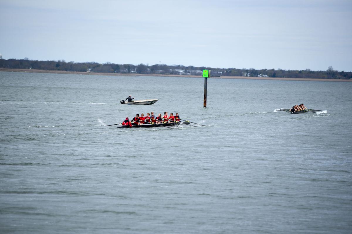 Image captured during the First Annual Back Bay Challenge between Mainland and Ocean City’s Boys Crew held at the Dr. John W. Holland Boathouse and along the mile stretch on Harvard Ave. in Ventnor Saturday, April 15, 2017. Dave Griffin / for the Press