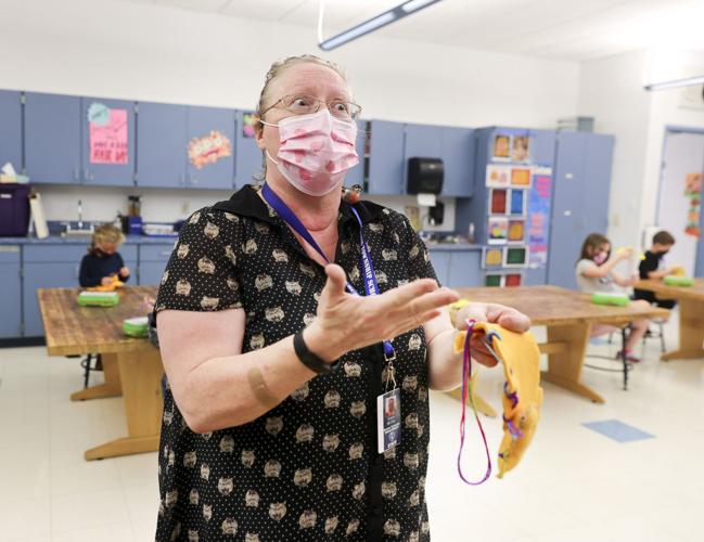 Kindergartners make dog toys for shelter dogs for World Kindness Day