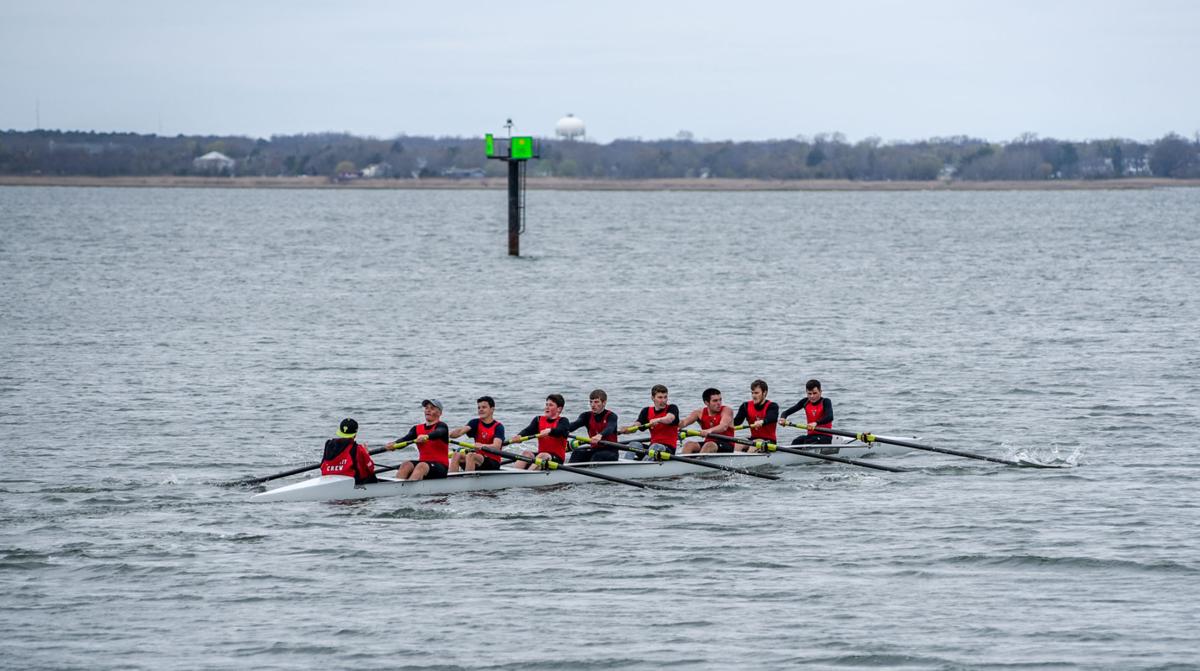 Image captured during the First Annual Back Bay Challenge between Mainland and Ocean City’s Boys Crew held at the Dr. John W. Holland Boathouse and along the mile stretch on Harvard Ave. in Ventnor Saturday, April 15, 2017. Dave Griffin / for the Press
