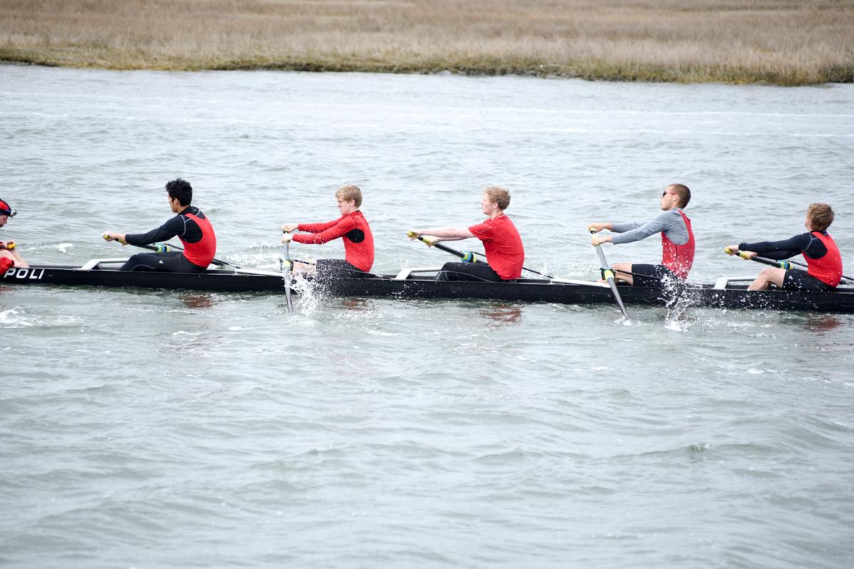 Image captured during the First Annual Back Bay Challenge between Mainland and Ocean City’s Boys Crew held at the Dr. John W. Holland Boathouse and along the mile stretch on Harvard Ave. in Ventnor Saturday, April 15, 2017. Dave Griffin / for the Press